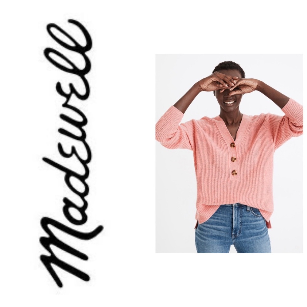 Madewell pink Henley sweater. Size Medium. $89. Excellent pre-loved condition.